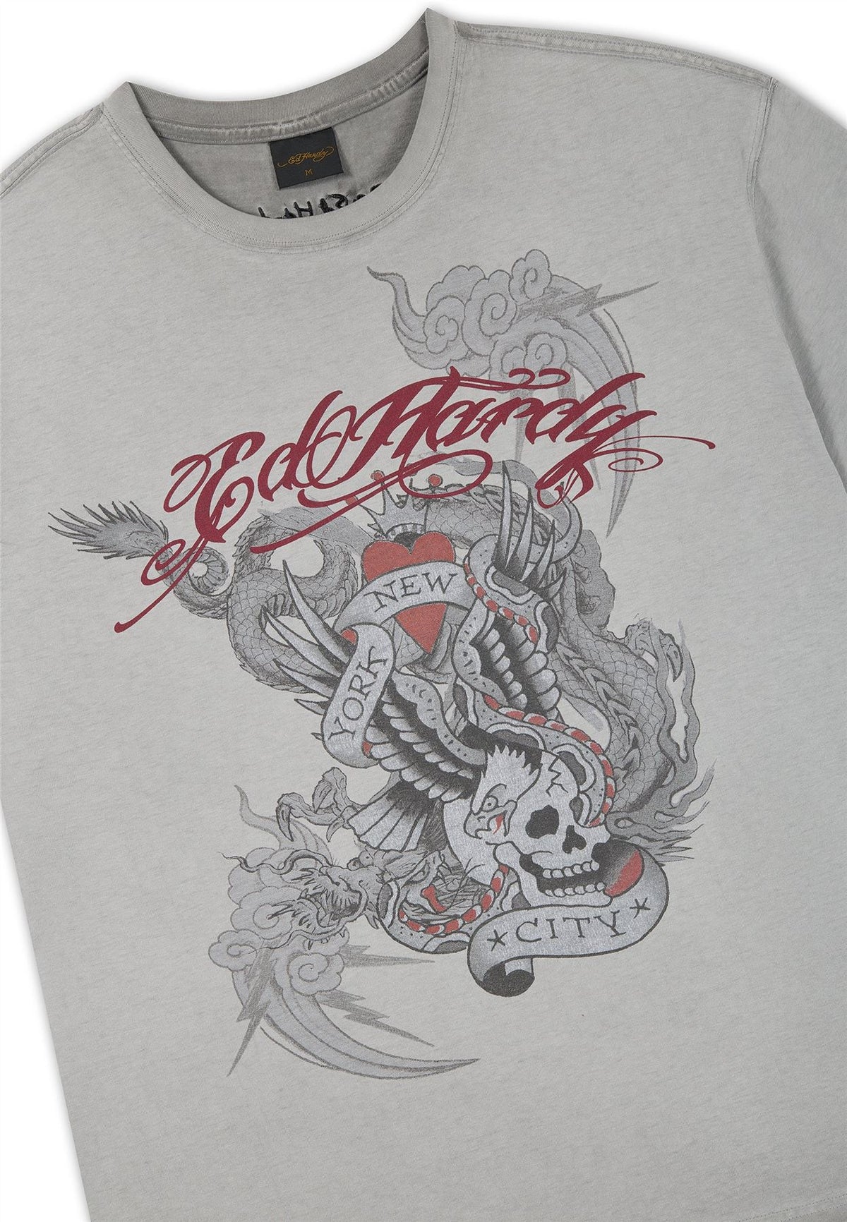 Ed Hardy Oil Wash New York Graphic Relaxed T-Shirts Gris Pour Hommes