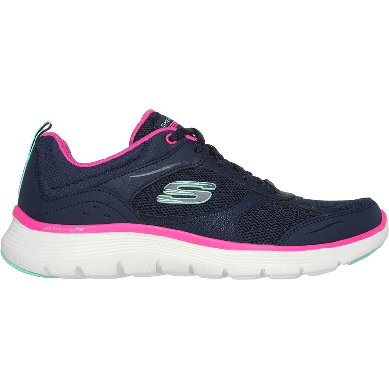 Skechers Flex Appeal 5.0 Fresh Touch Baskets En Cuir Pour Femmes Bleu Marine/Rose Vif