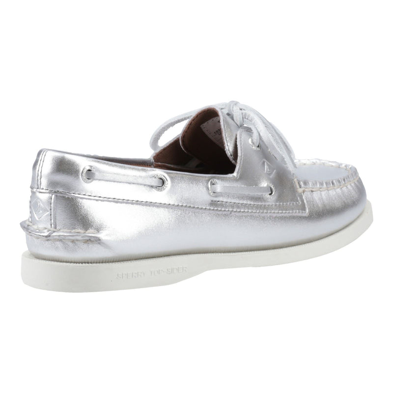 Sperry Authentic 2 Eye Chaussures Bateau En Cuir Argent Pour Femmes