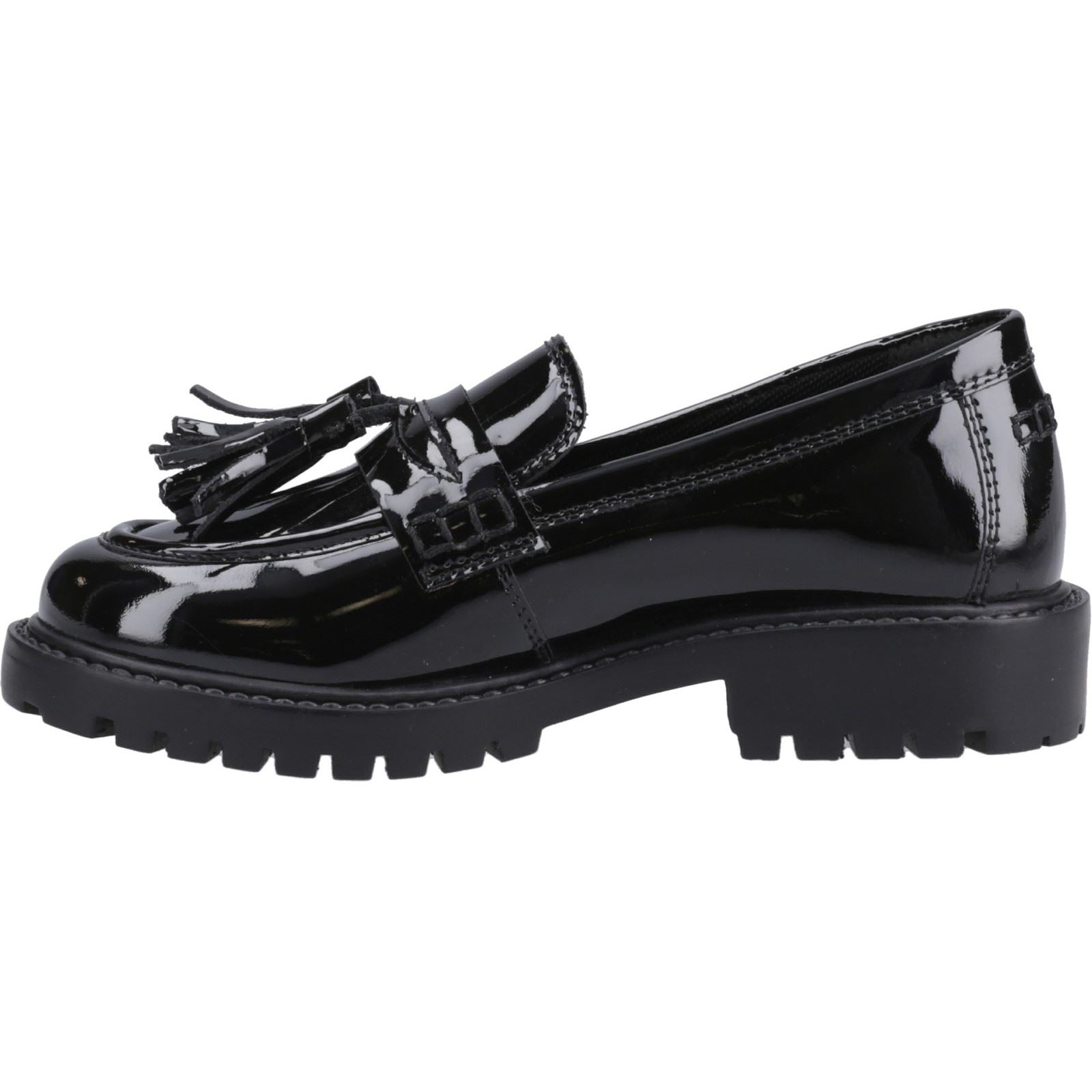Hush Puppies Abigail Patent Senior Chaussures Plates Noires Pour Filles En Cuir