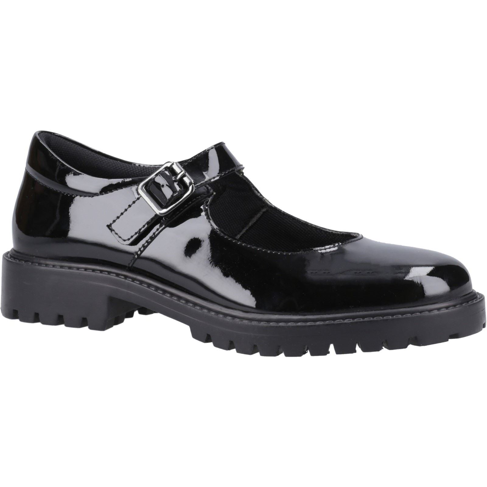 Hush Puppies Aurora Patent Senior Chaussures Noires Pour Filles En Cuir