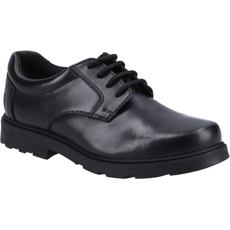 Hush Puppies Oliver SNR Chaussures Noires Pour Garçons En Cuir.