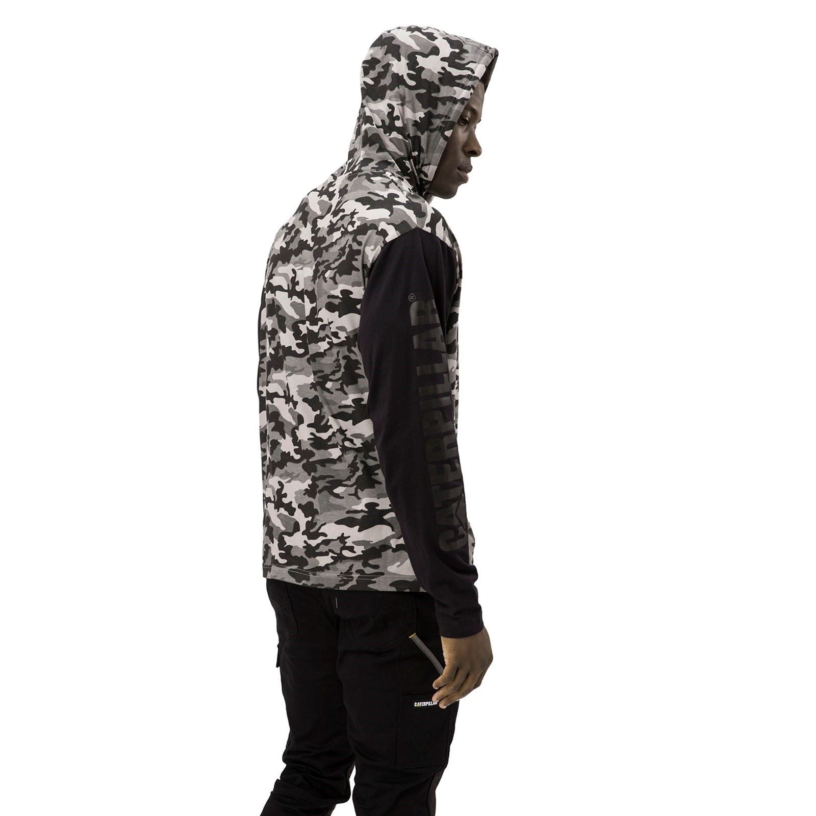 Caterpillar Hooded Long Sleeve T-Shirt Gris En Coton Pour Homme