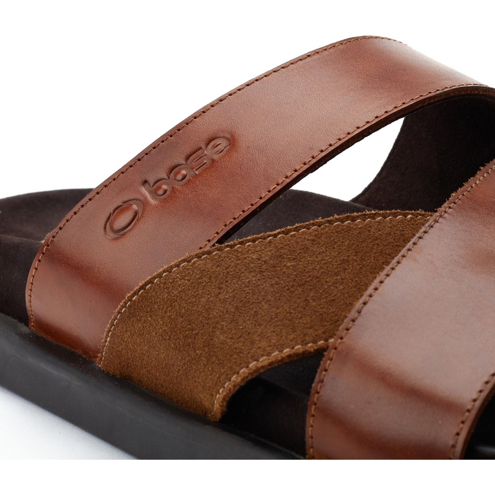 Base London Ponza Sandales En Cuir Pour Hommes Marron Foncé