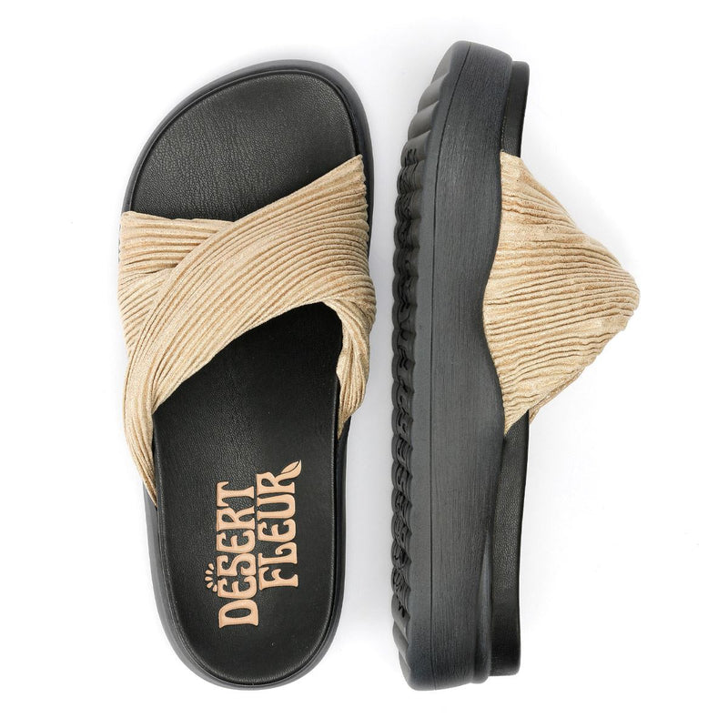 Desert Fleur Gabbro Sandales Pour Femmes En Satin Doré