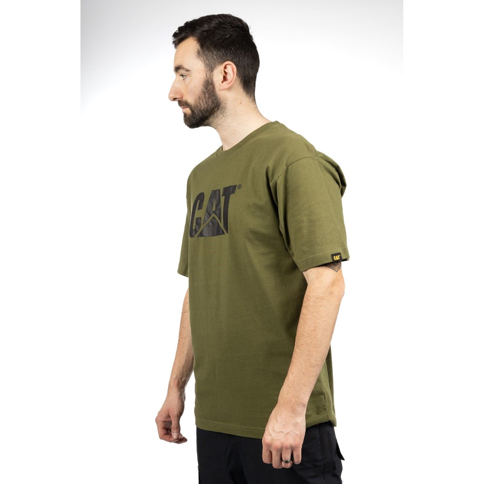 Caterpillar Trademark Logo T-Shirts En Coton Pour Hommes Verts À Manches Courtes
