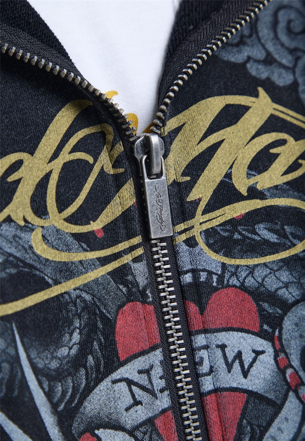 Ed Hardy New York Washed Relaxed Zip Thru Sweats à Capuche Noirs Pour Hommes