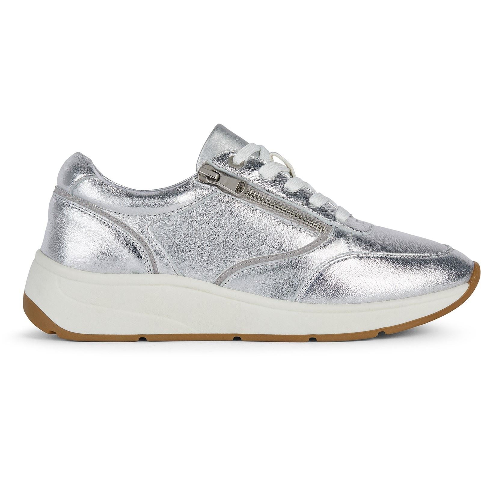 Geox D Cristael E Baskets Argentées Pour Femmes En Cuir Synthétique