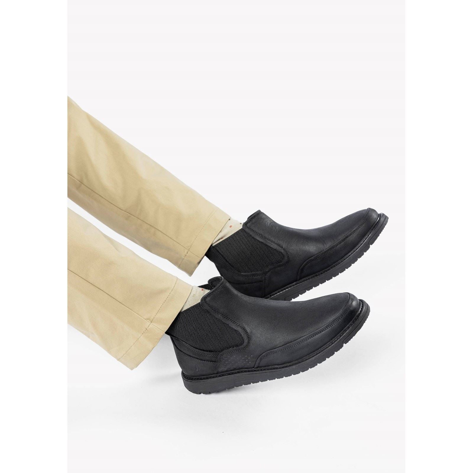 Hush Puppies Jenson Bottes En Cuir Noires Pour Hommes