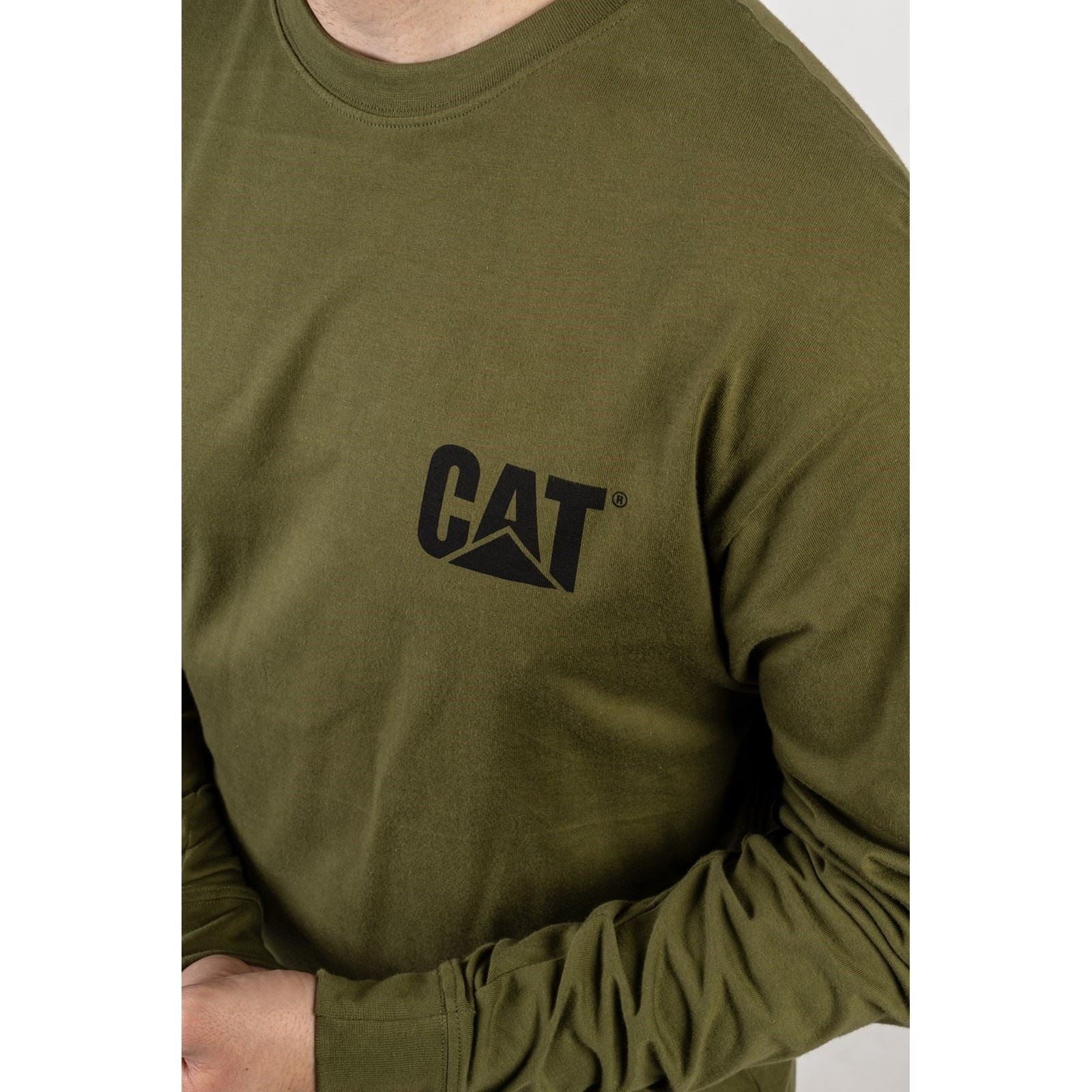 Caterpillar Trademark Banner Long Sleeve T-Shirt Vert En Coton Pour Homme