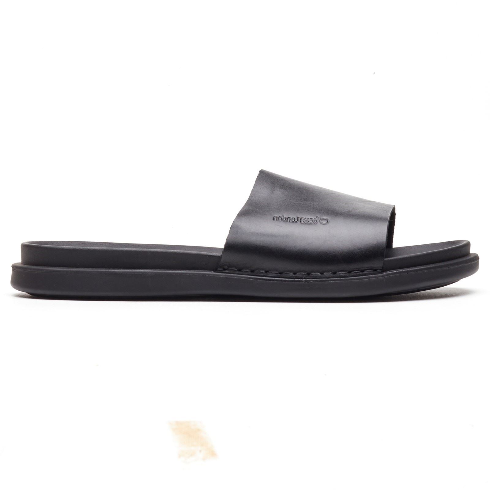 Base London Albany Tongs En Cuir Noires Pour Hommes