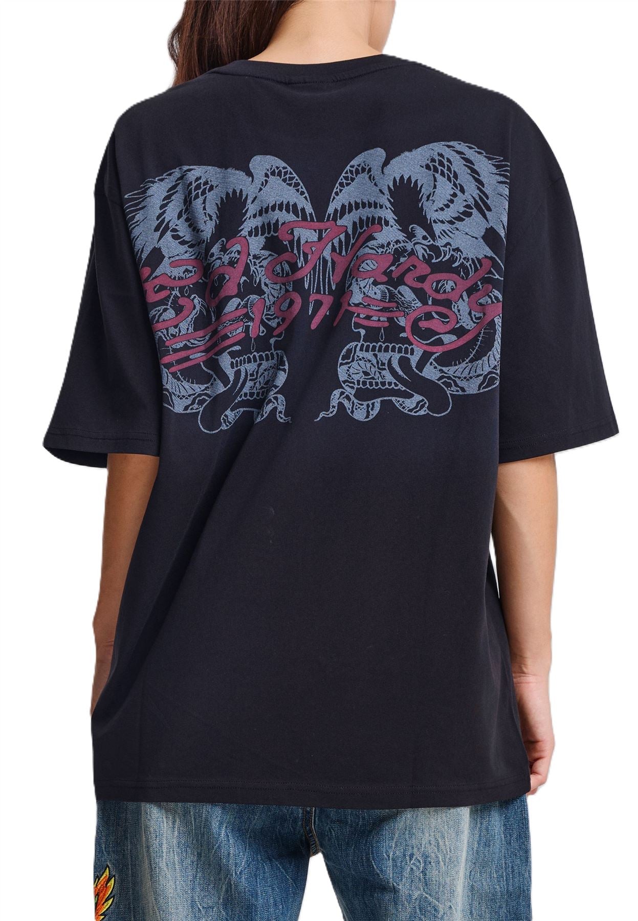 Ed Hardy Brave Hearts True Washed Relaxed T-Shirts Noirs Pour Femmes