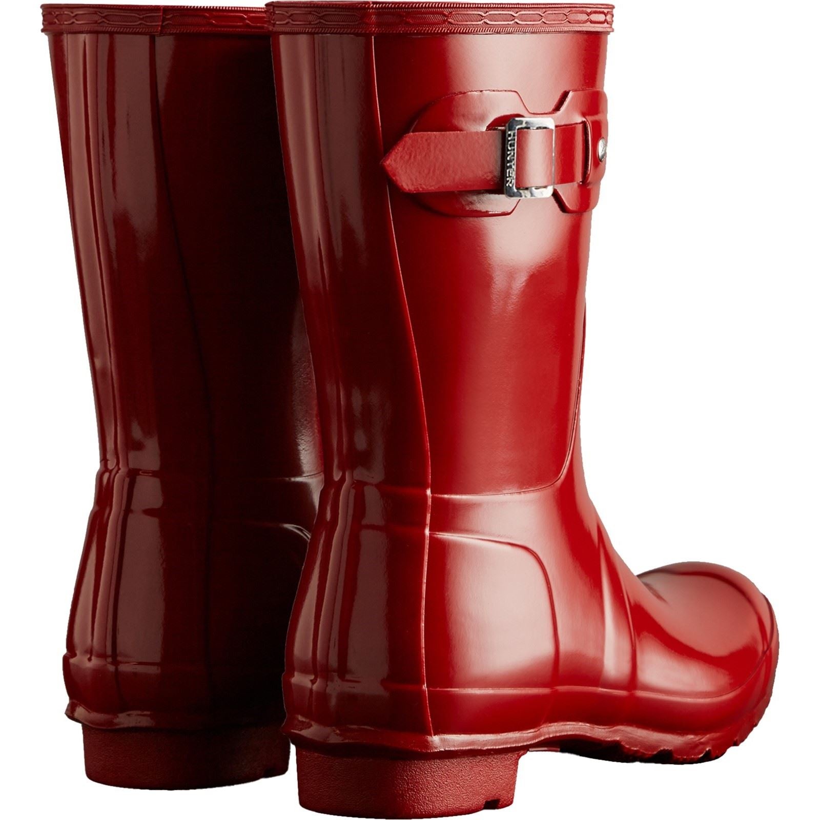 Hunter Original Short Gloss Bottes En Caoutchouc Rouges Pour Femme Style Militaire