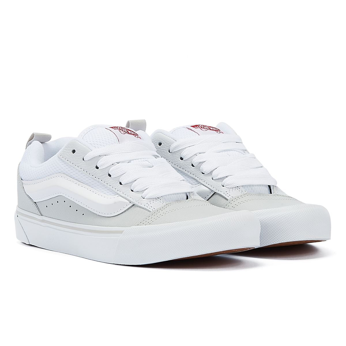 Vans Knu Skool Baskets De Skate Rétro En Cuir Blanc/Rouge