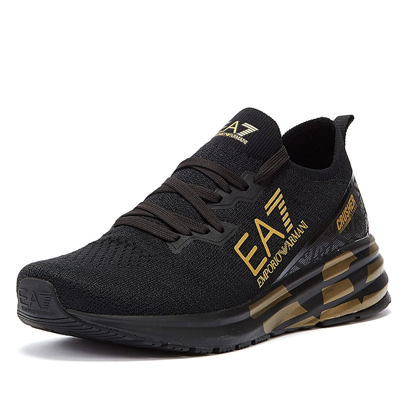 EA7 Crusher Distance Knit Mens Triple Black / Gold Trainers