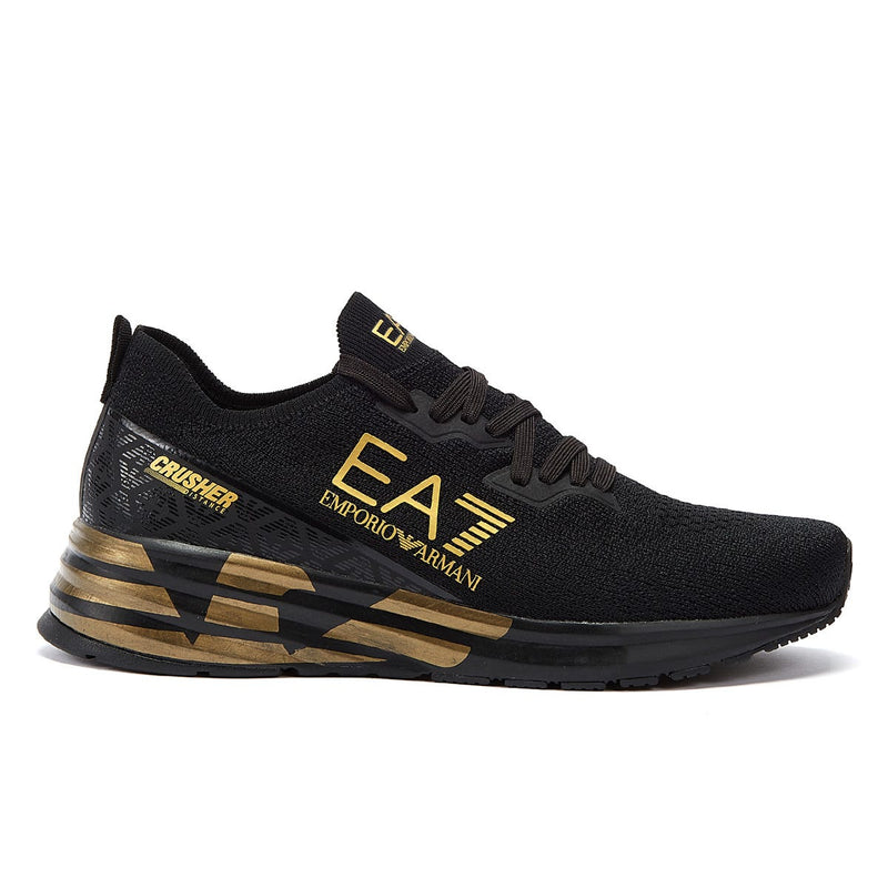EA7 Crusher Distance Knit Mens Triple Black / Gold Trainers