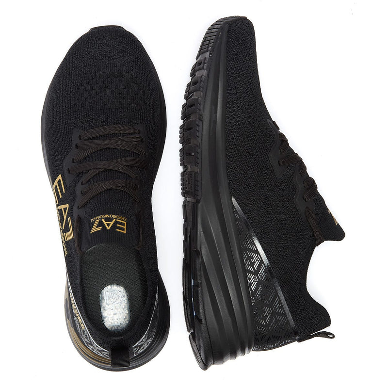 EA7 Crusher Distance Knit Mens Triple Black / Gold Trainers