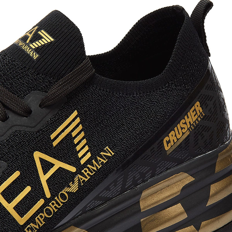 EA7 Crusher Distance Knit Mens Triple Black / Gold Trainers