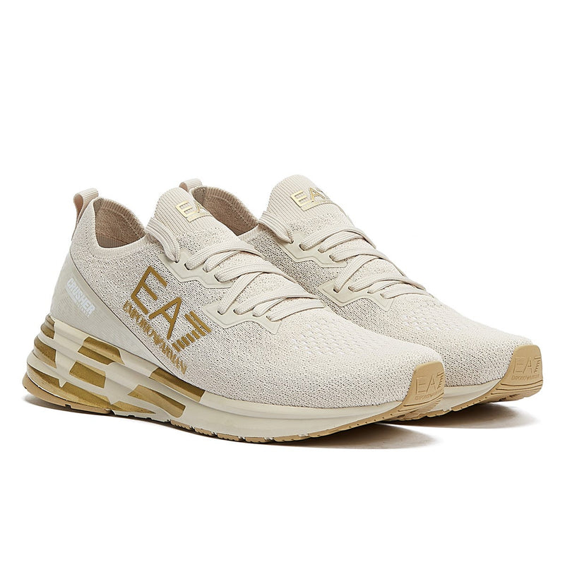 EA7 Crusher Distance Knit Womens Moonbeam / Light Gold Trainers