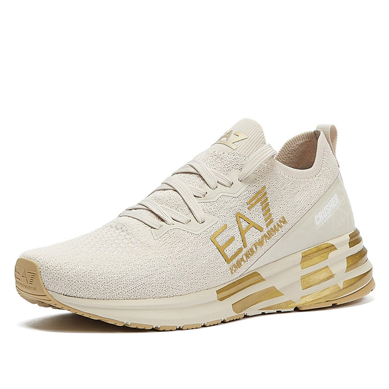 EA7 Crusher Distance Knit Womens Moonbeam / Light Gold Trainers