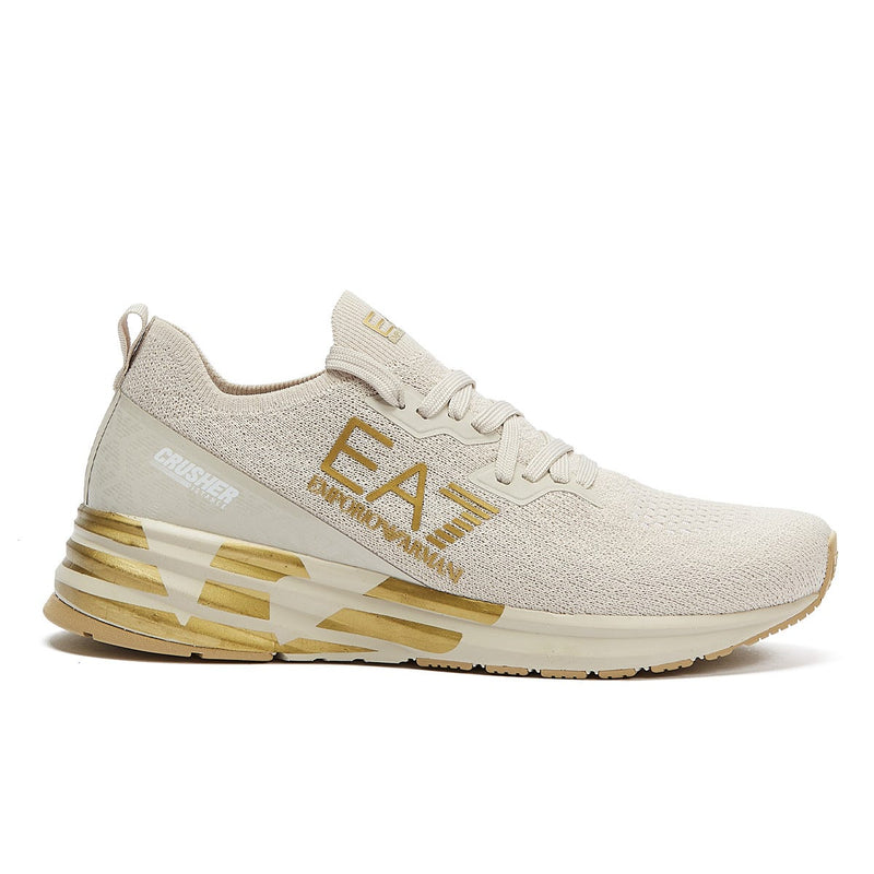 EA7 Crusher Distance Knit Womens Moonbeam / Light Gold Trainers