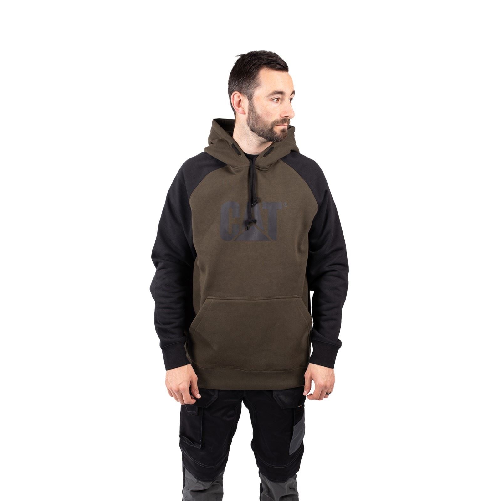 Caterpillar Raglan Sweat À Capuche Vert En Coton Pour Homme
