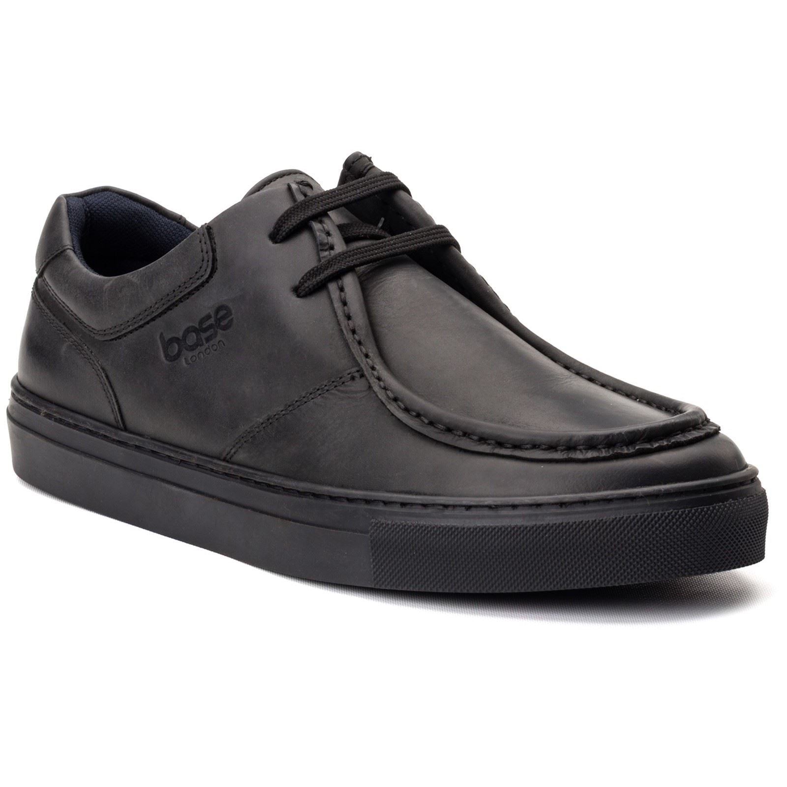 Base London Dalston Chaussures Mocassins Noires Pour Hommes En Cuir
