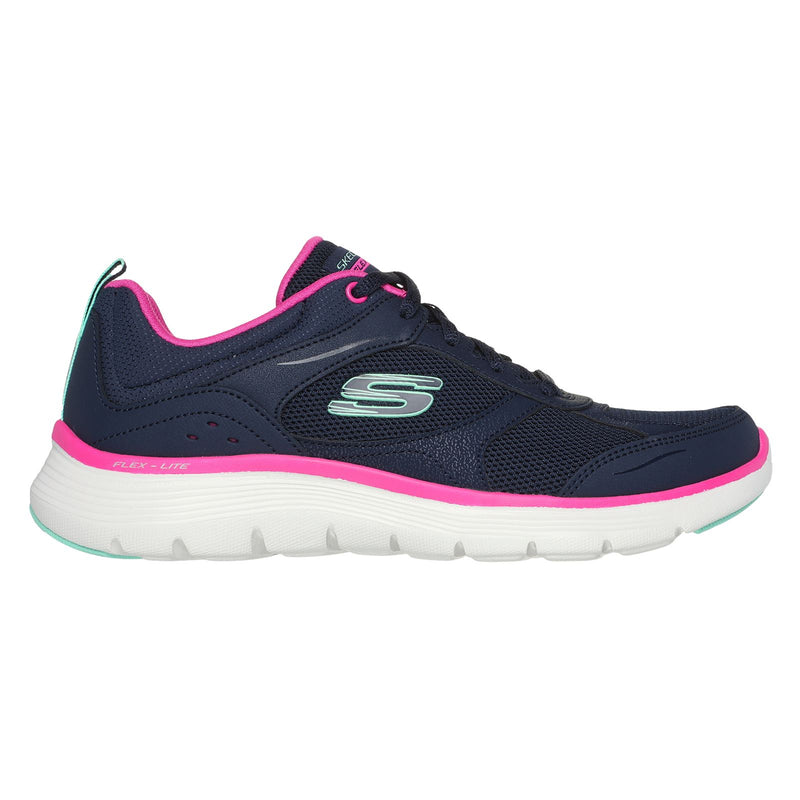Skechers Flex Appeal 5.0 Fresh Touch Baskets En Cuir Pour Femmes Bleu Marine/Rose Vif