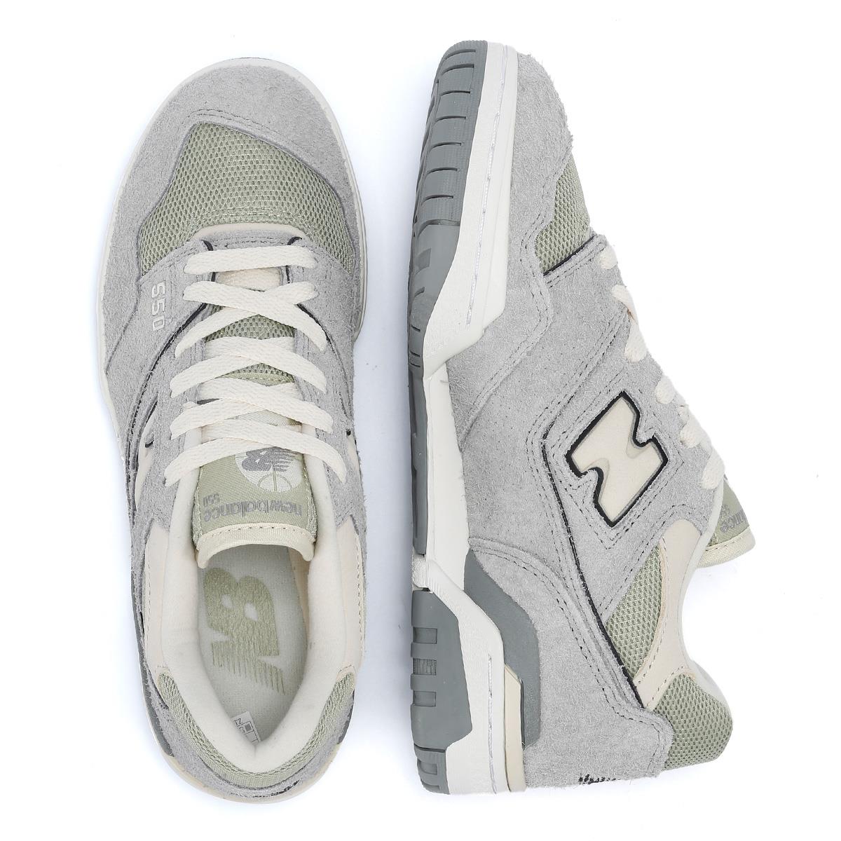 New Balance 550 Baskets En Cuir Pour Femmes En Gris Ardoise / Olivine / Lin.