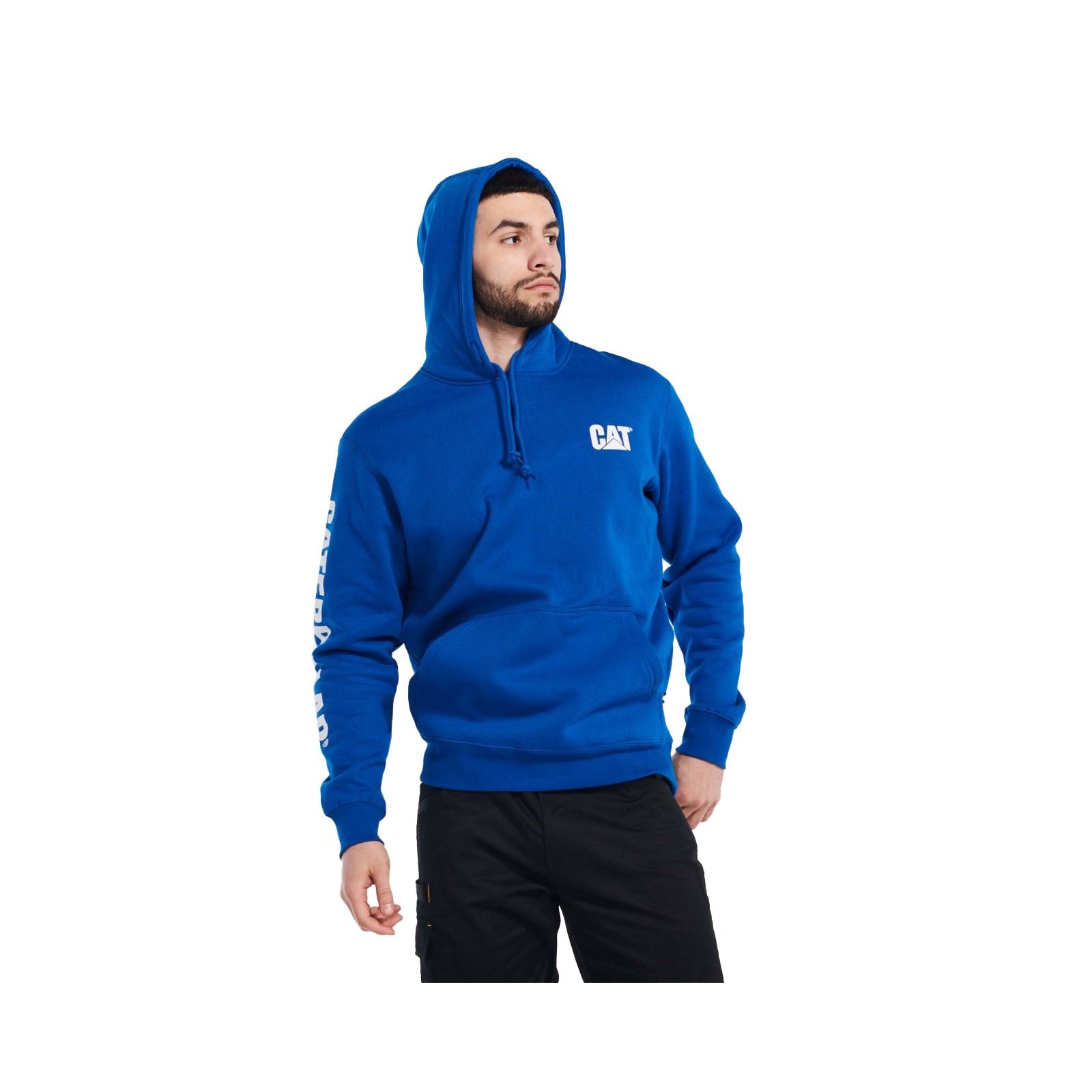 Caterpillar Trademark Banner Sweat À Capuche Bleu En Coton Pour Homme