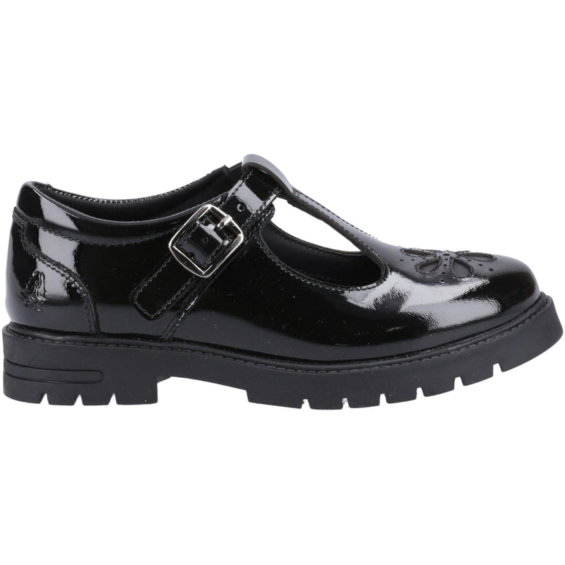 Hush Puppies Fiona Patent Senior Chaussures Noires Pour Filles En Cuir
