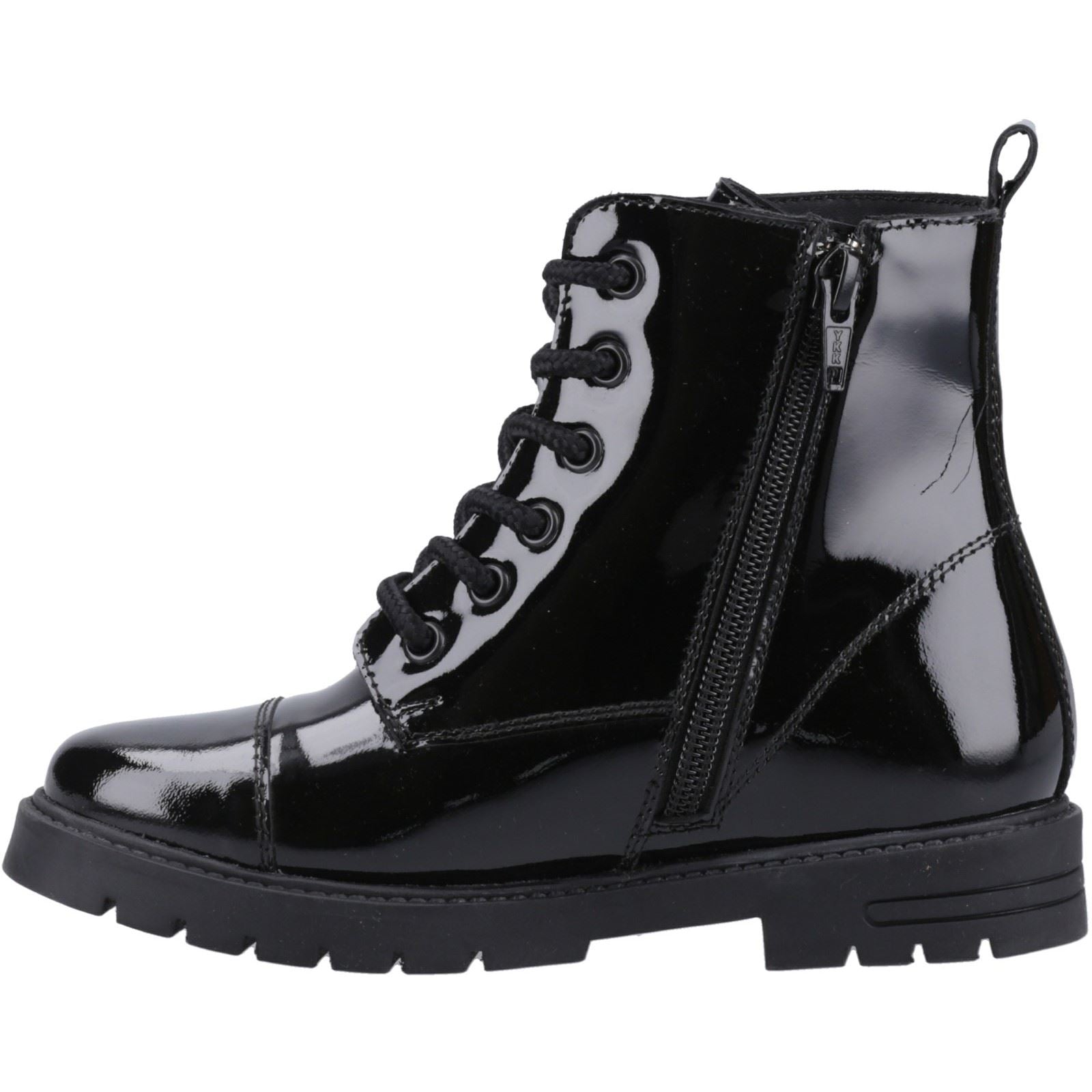 Hush Puppies Lauren Patent Junior Chaussures Noires Pour Filles En Cuir