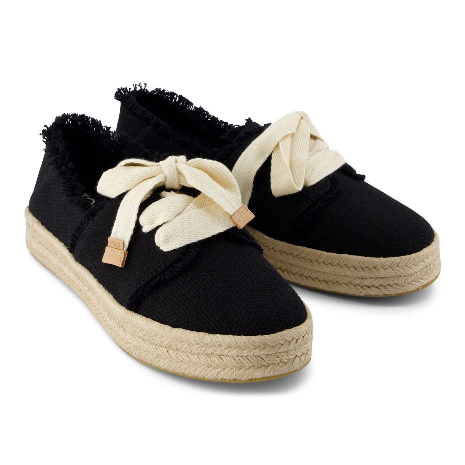 TOMS Carolina Lace Up Espadrilles Noires En Coton Pour Femmes À La Plage