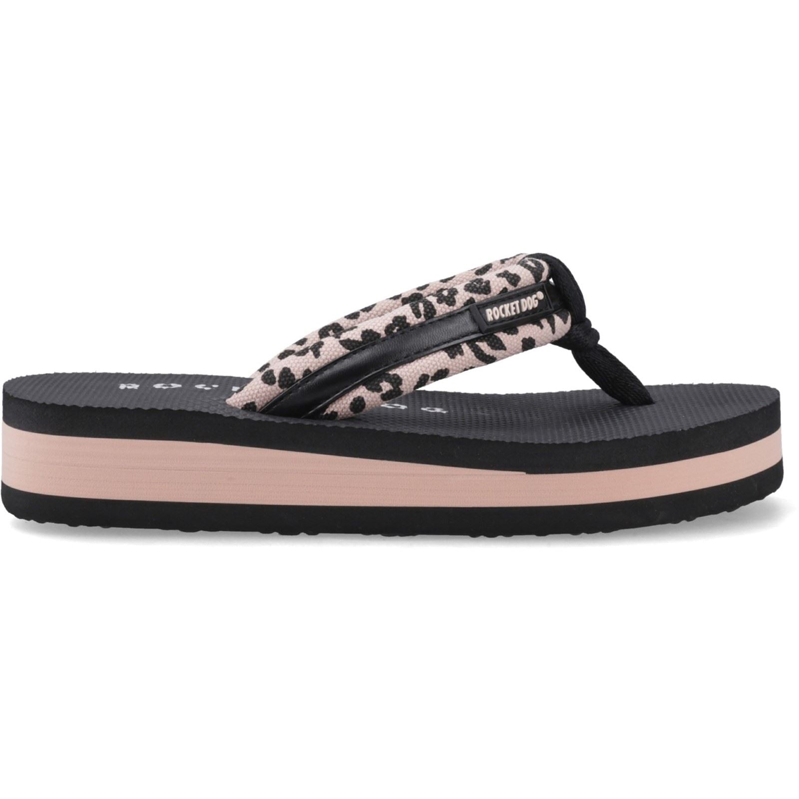 Rocket Dog Monica Leon Leopard Tongs Légères Pour Femmes En Rose Clair Textile