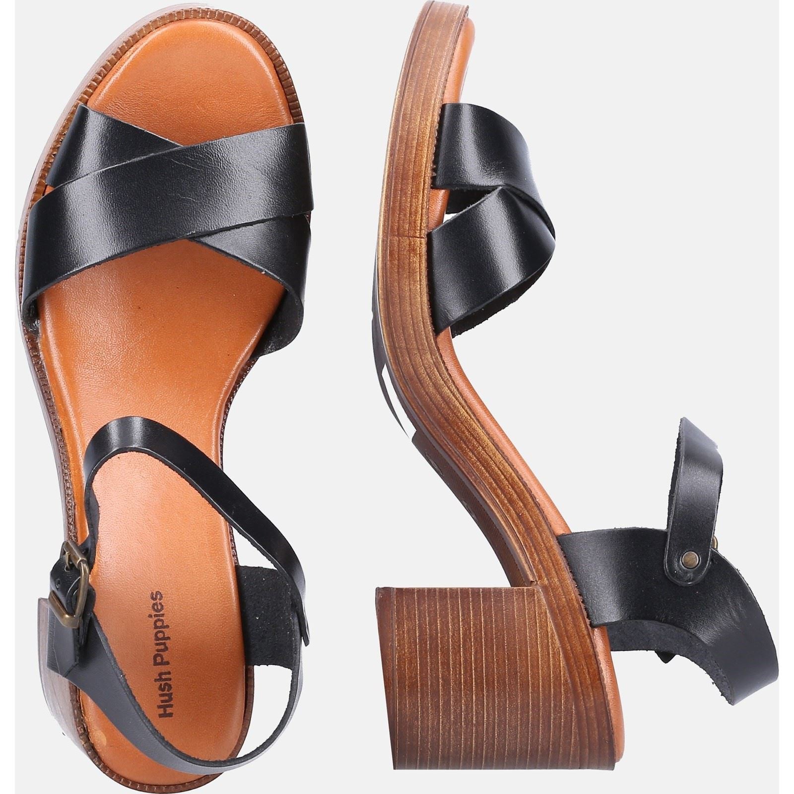 Hush Puppies Georgia Sandales Noires Pour Femmes En Cuir