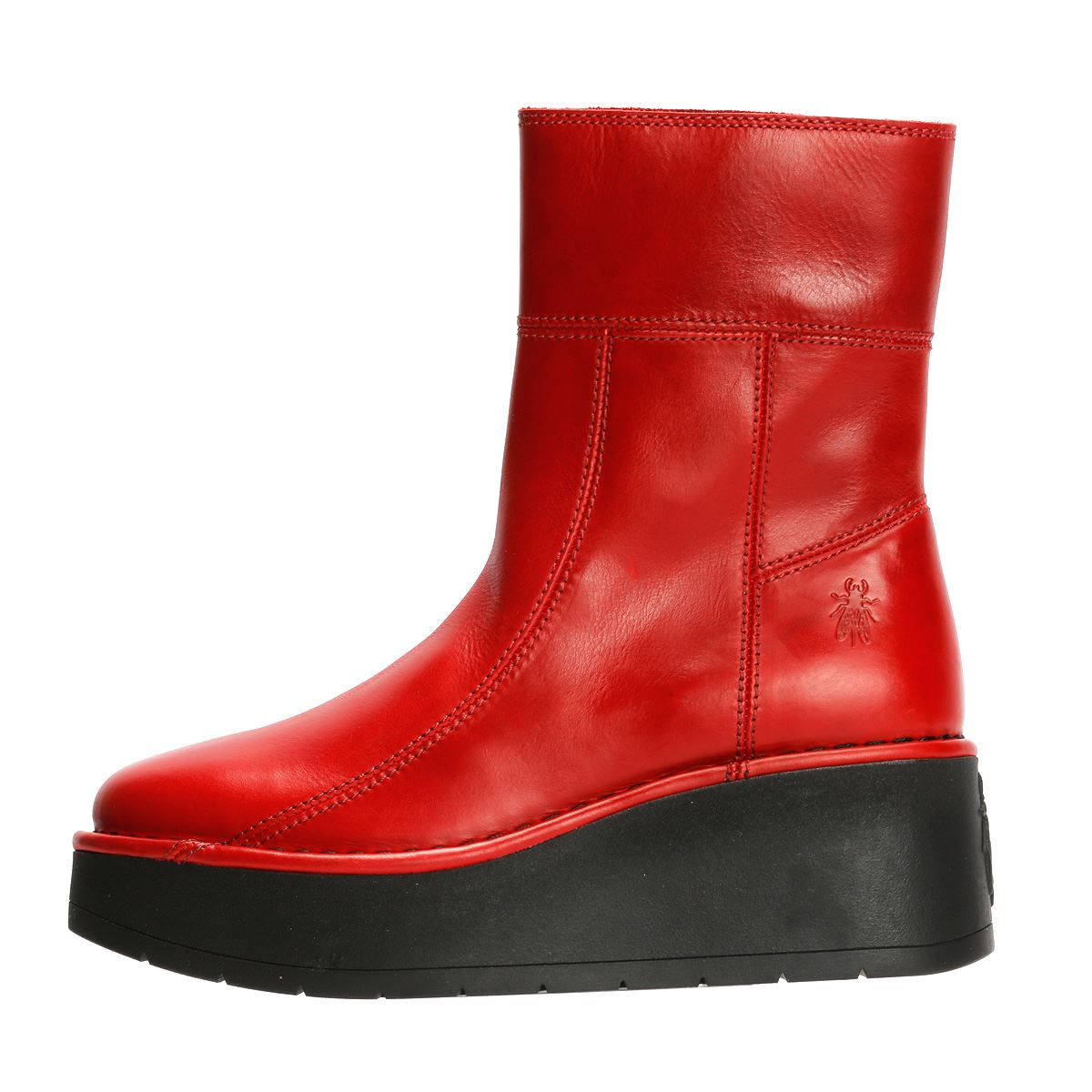 Fly London Hann Wedge Bottes Rouges En Cuir Pour Femmes