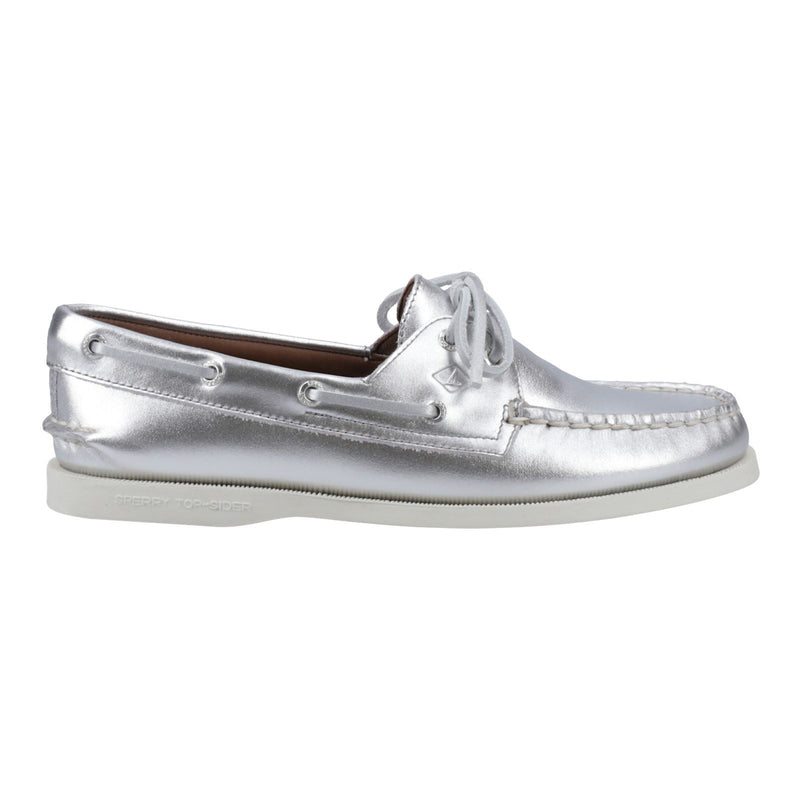 Sperry Authentic 2 Eye Chaussures Bateau En Cuir Argent Pour Femmes