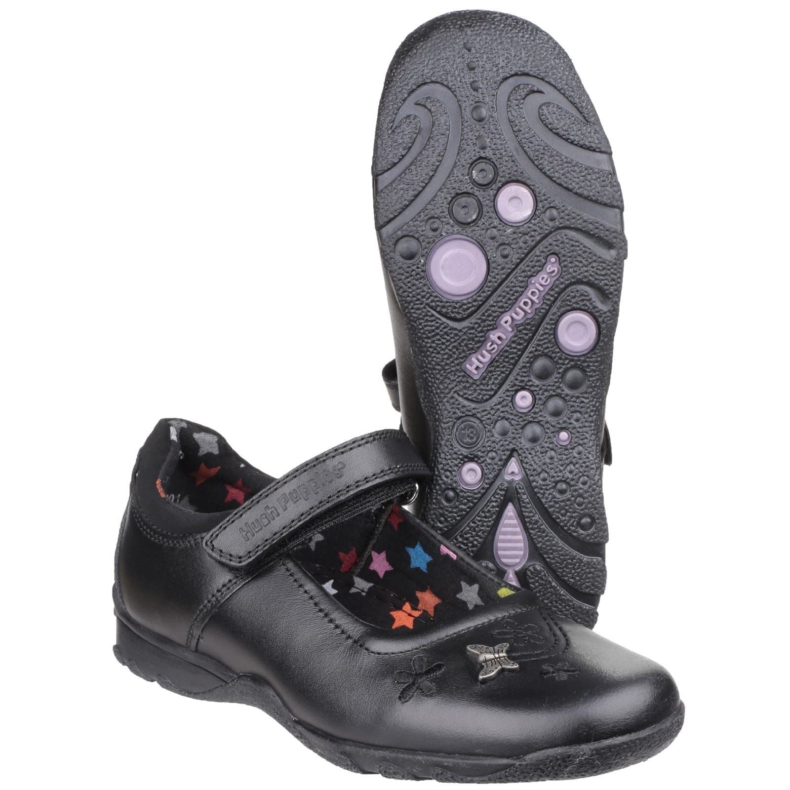 Hush Puppies Clare Senior Chaussures Noires Pour Filles En Cuir