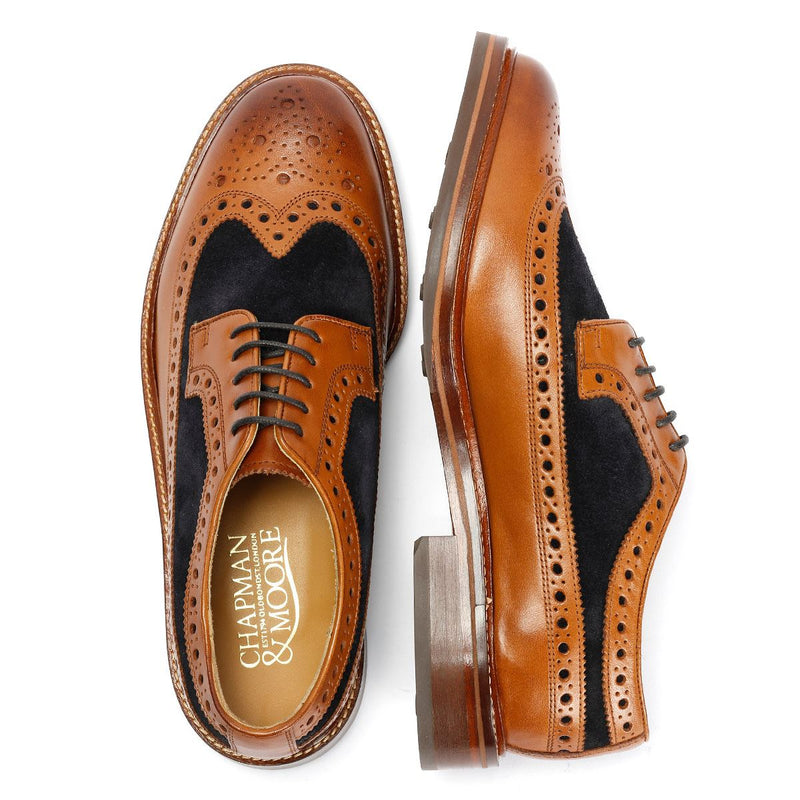 Chapman & Moore Longwing Brogue Chaussures En Cuir Pour Hommes Brunes À Lacets