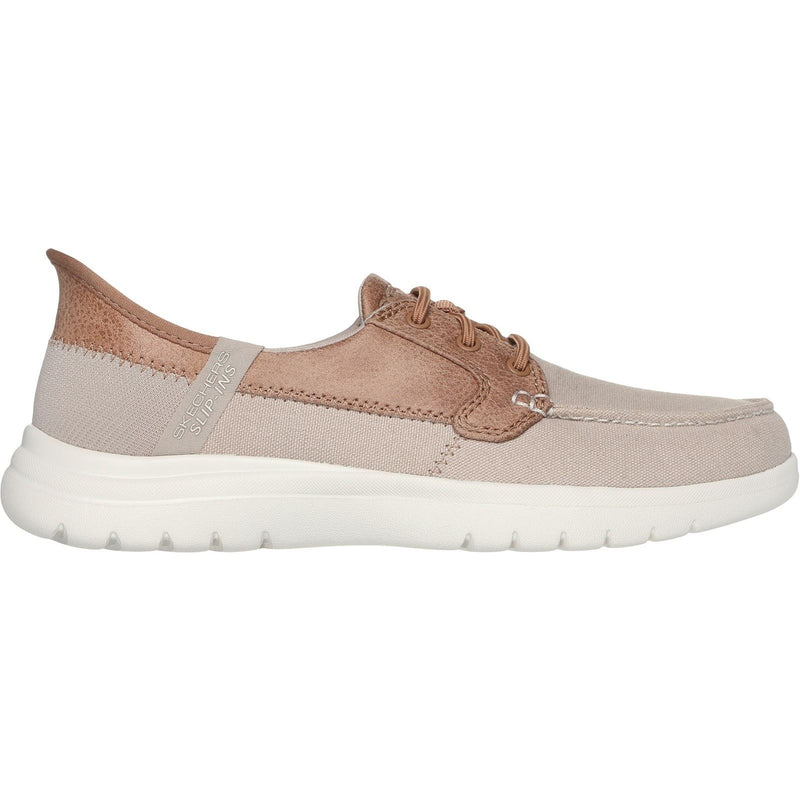 Skechers On-the-GO Flex Palmilla Chaussures Bateau Pour Femmes En Toile/Cuir Synthétique Taupe