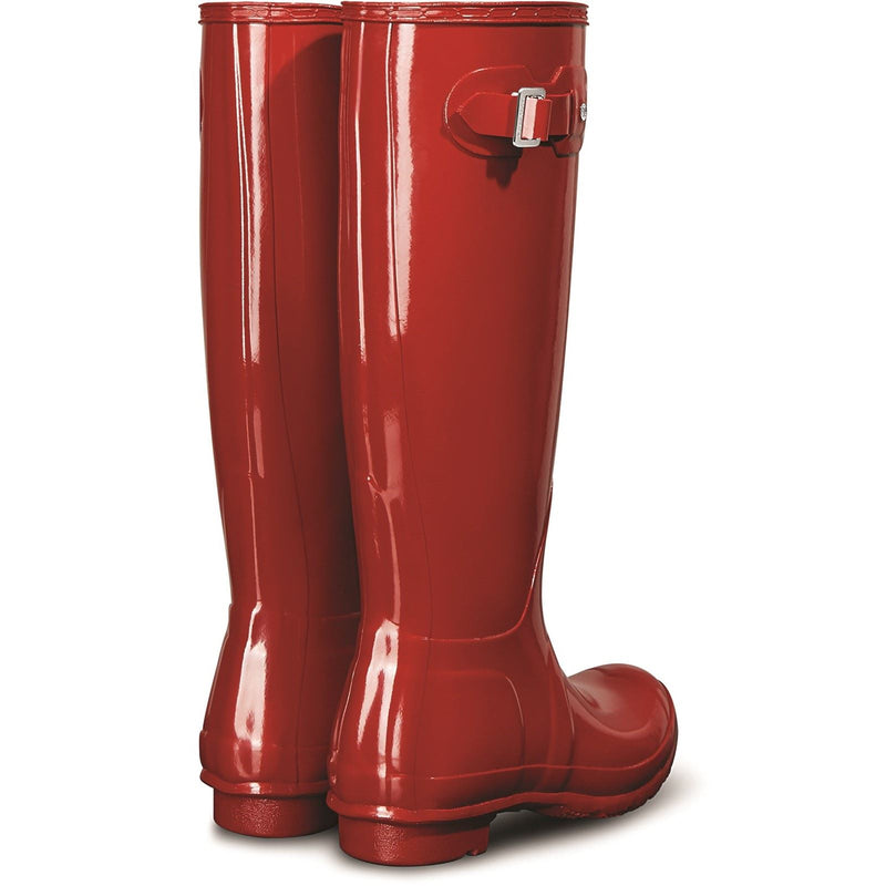 Hunter Original Tall Gloss Bottes En Caoutchouc Rouges Pour Femmes Style Militaire.