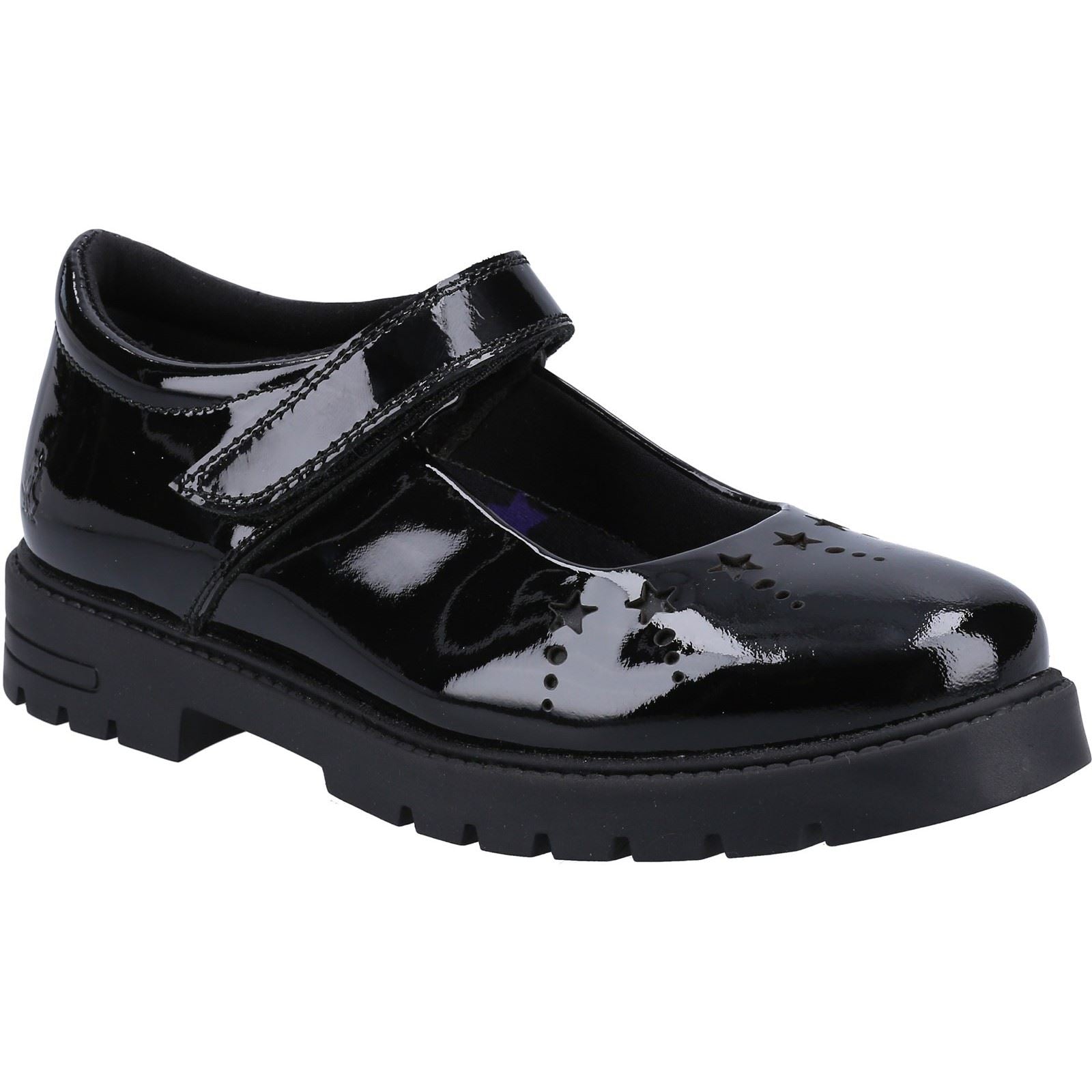 Hush Puppies Sabrina Patent JNR Chaussures Noires Pour Filles En Cuir