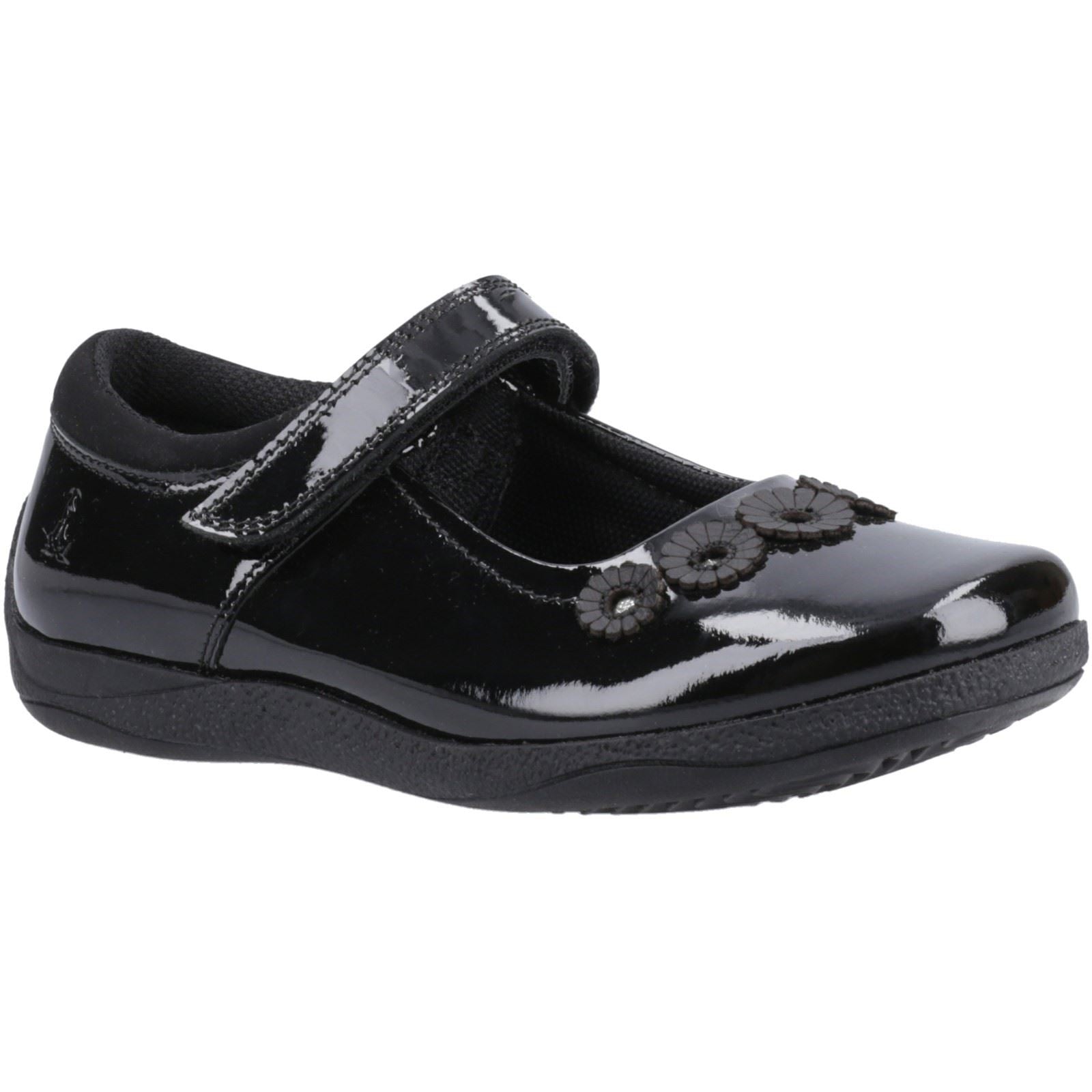 Hush Puppies Christina Patent Junior Chaussures Noires Pour Filles En Cuir