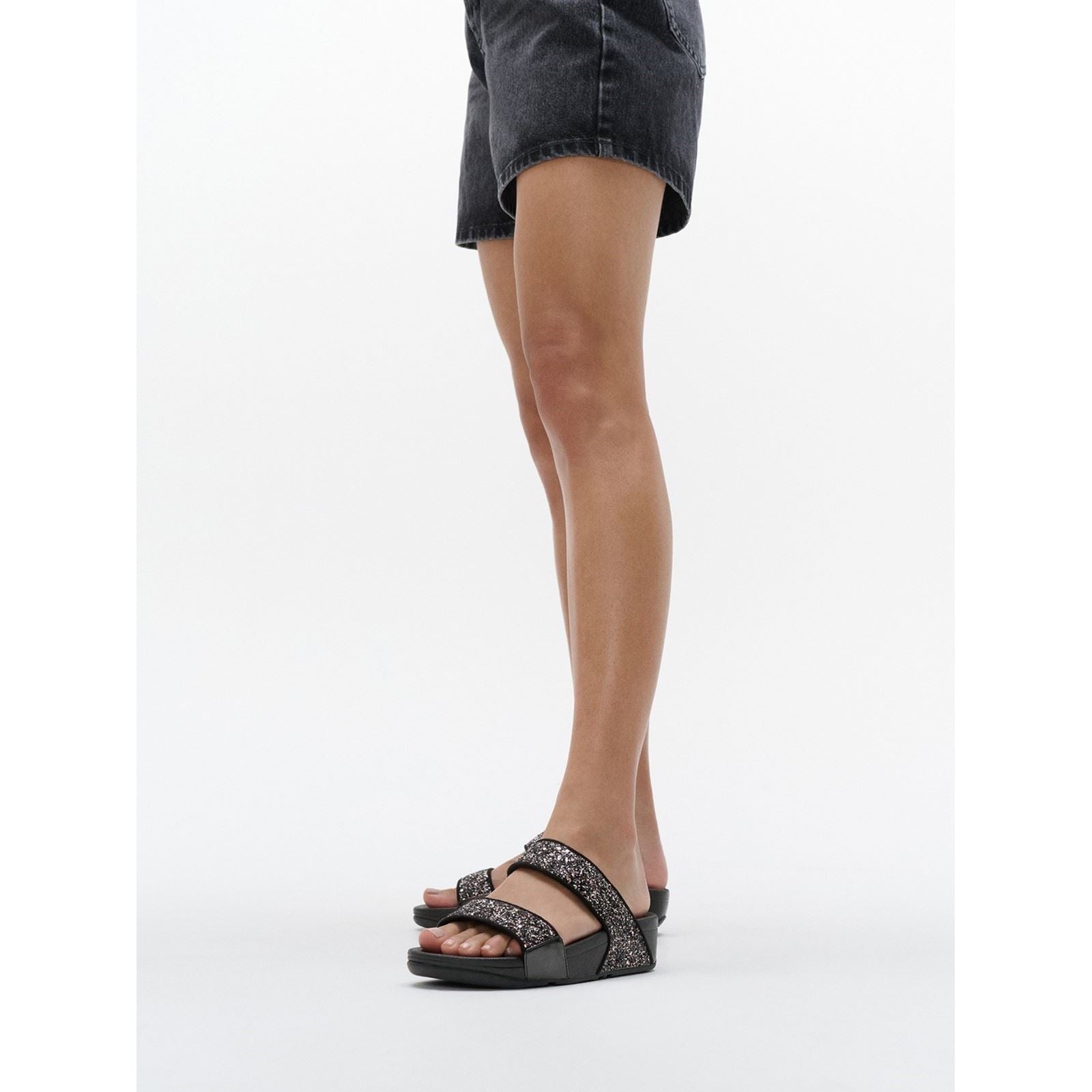Fitflop Lulu 2 Bar Glitter Sandales Noires/Multi En Polyuréthane Pour Femmes