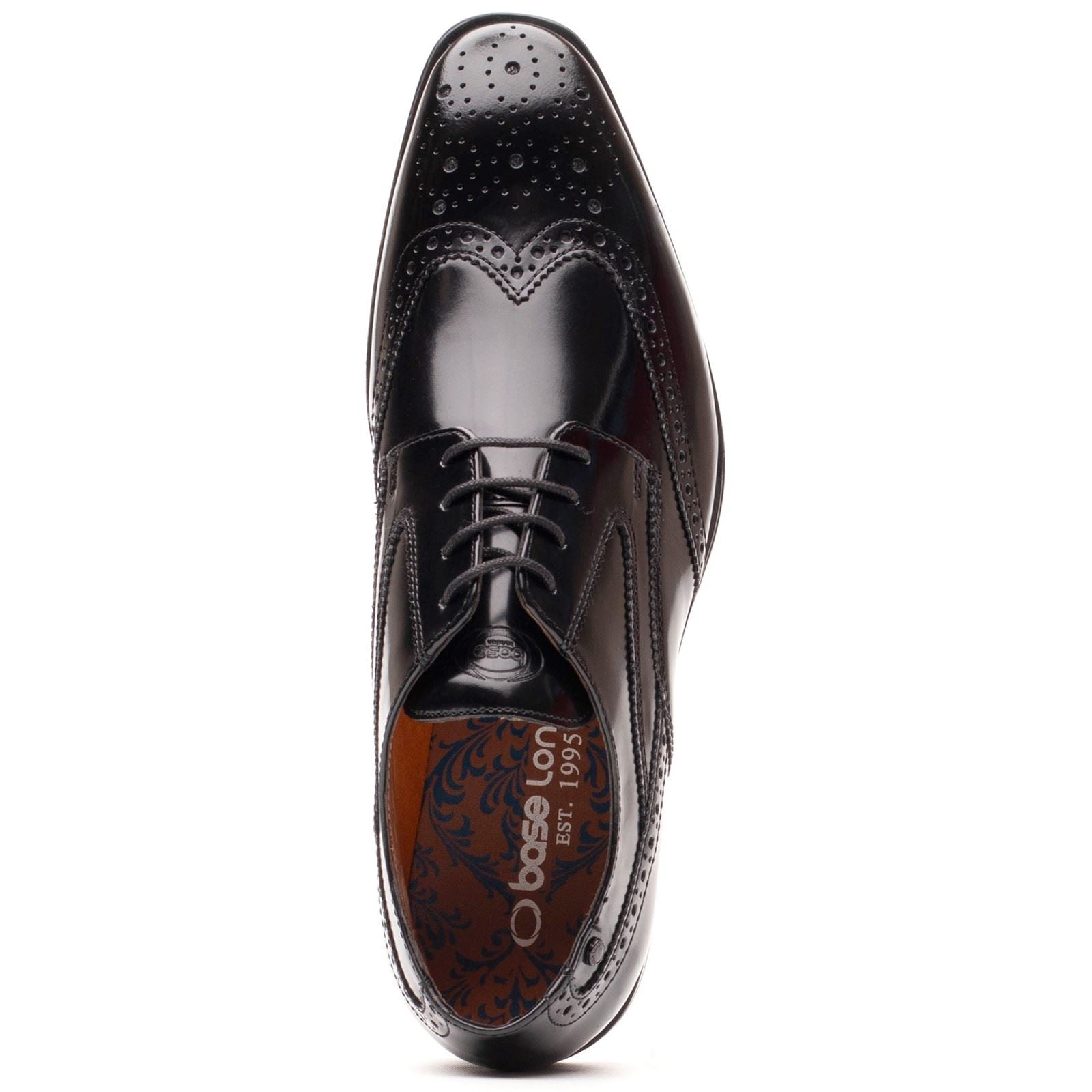 Base London Steeple Chaussures En Cuir Pour Hommes Richelieu Noir Brillant