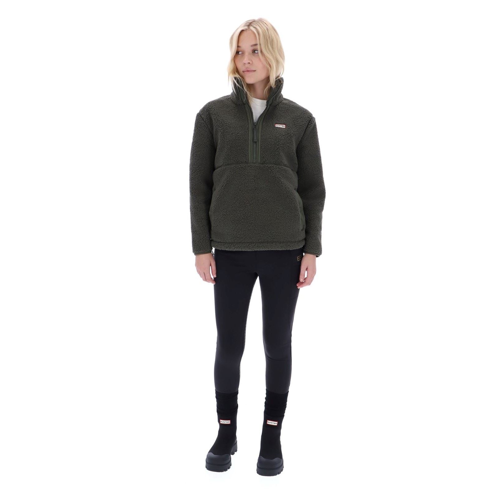 Hunter Tiorga 1/4 Zip Borg Fleece Pulls À Col Zippé Pour Hommes En Polyester Verts