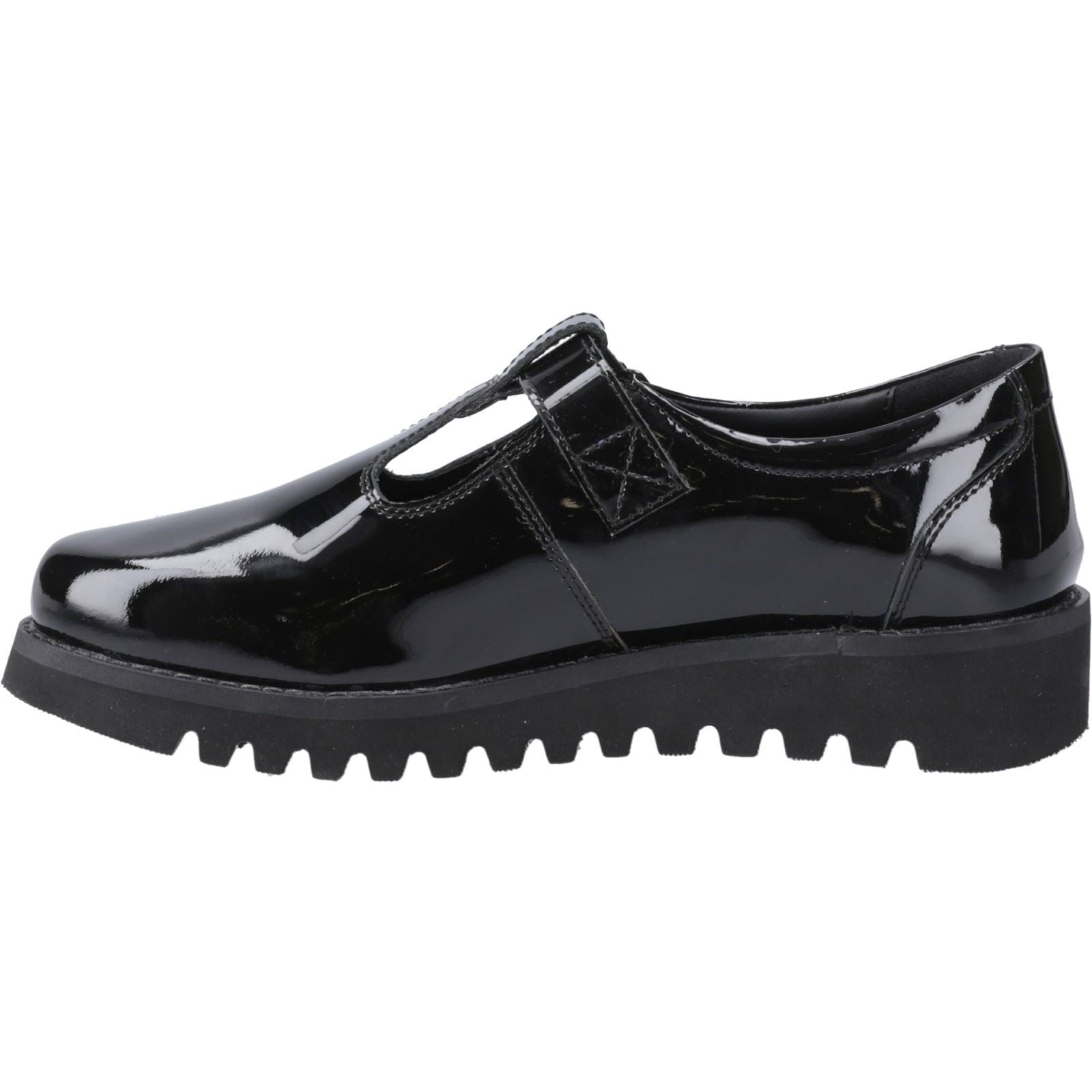 Hush Puppies Florrie T-Bar Chaussures Noires Pour Filles En Cuir