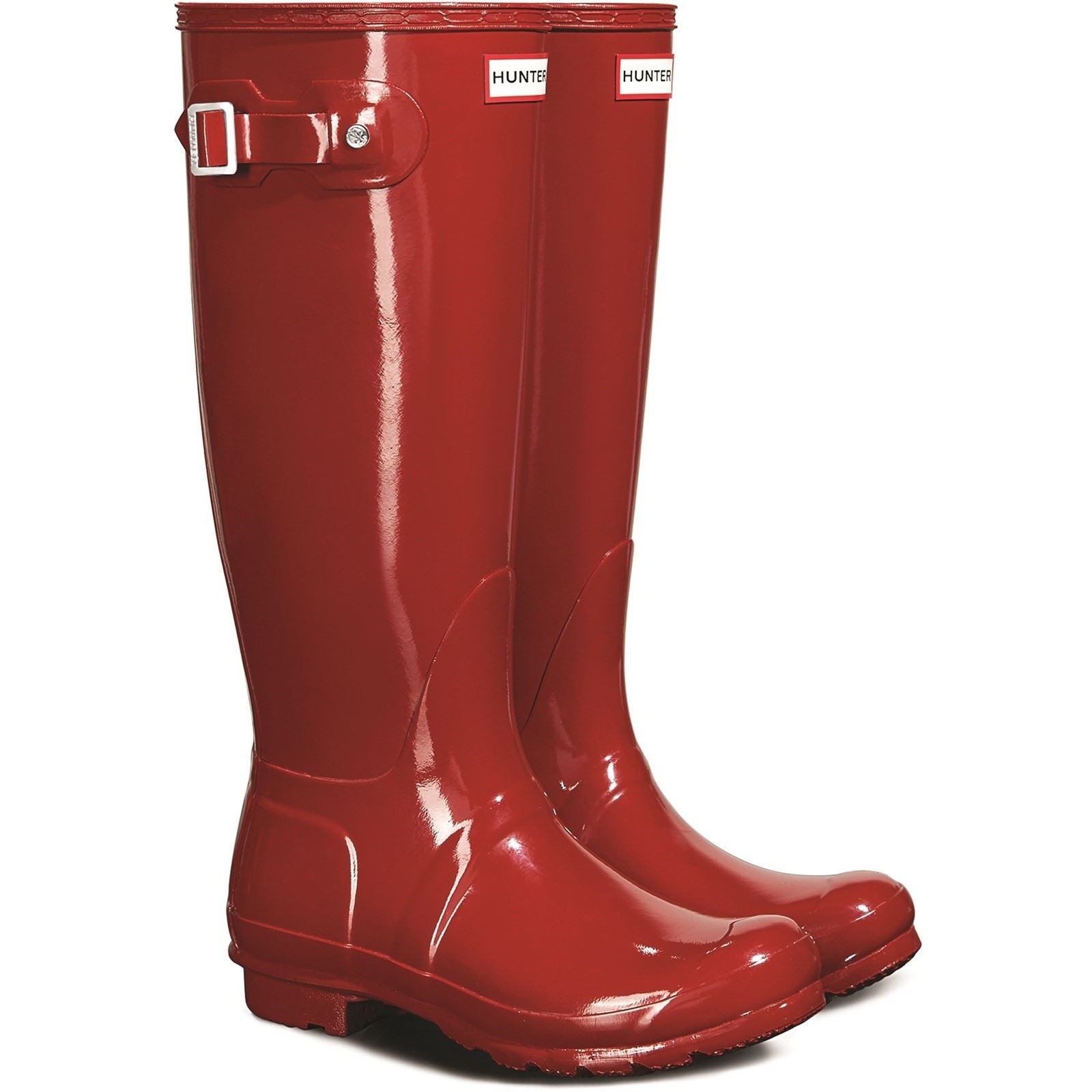 Hunter Original Tall Gloss Bottes En Caoutchouc Rouges Pour Femmes Style Militaire.