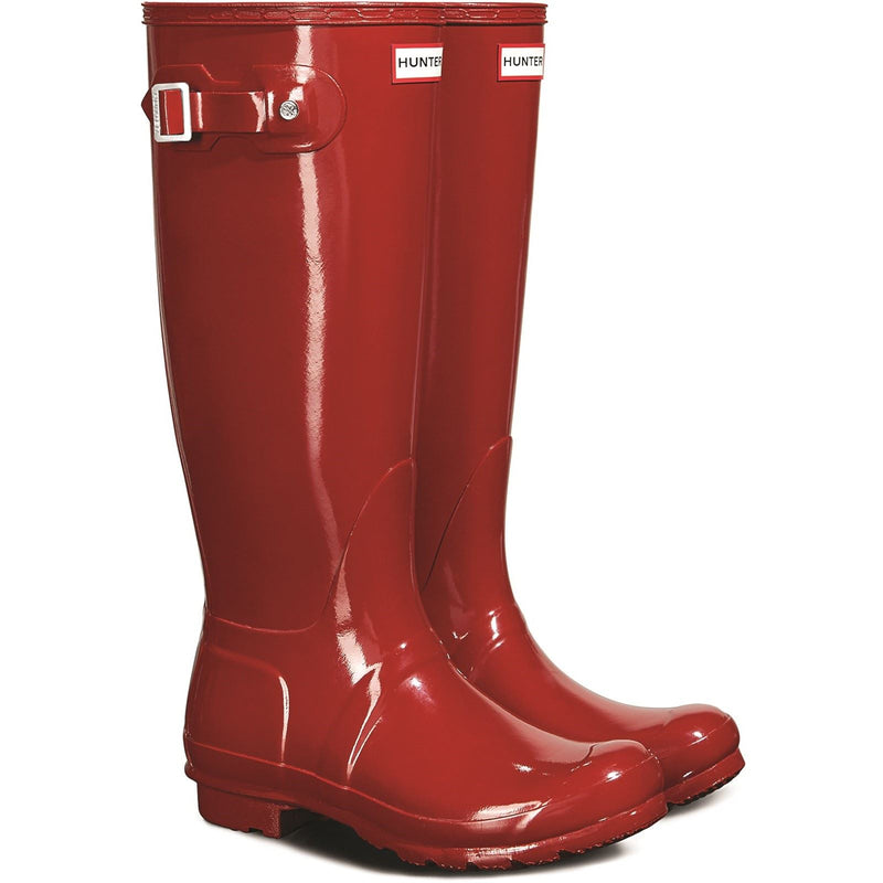 Hunter Original Tall Gloss Bottes En Caoutchouc Rouges Pour Femmes Style Militaire.