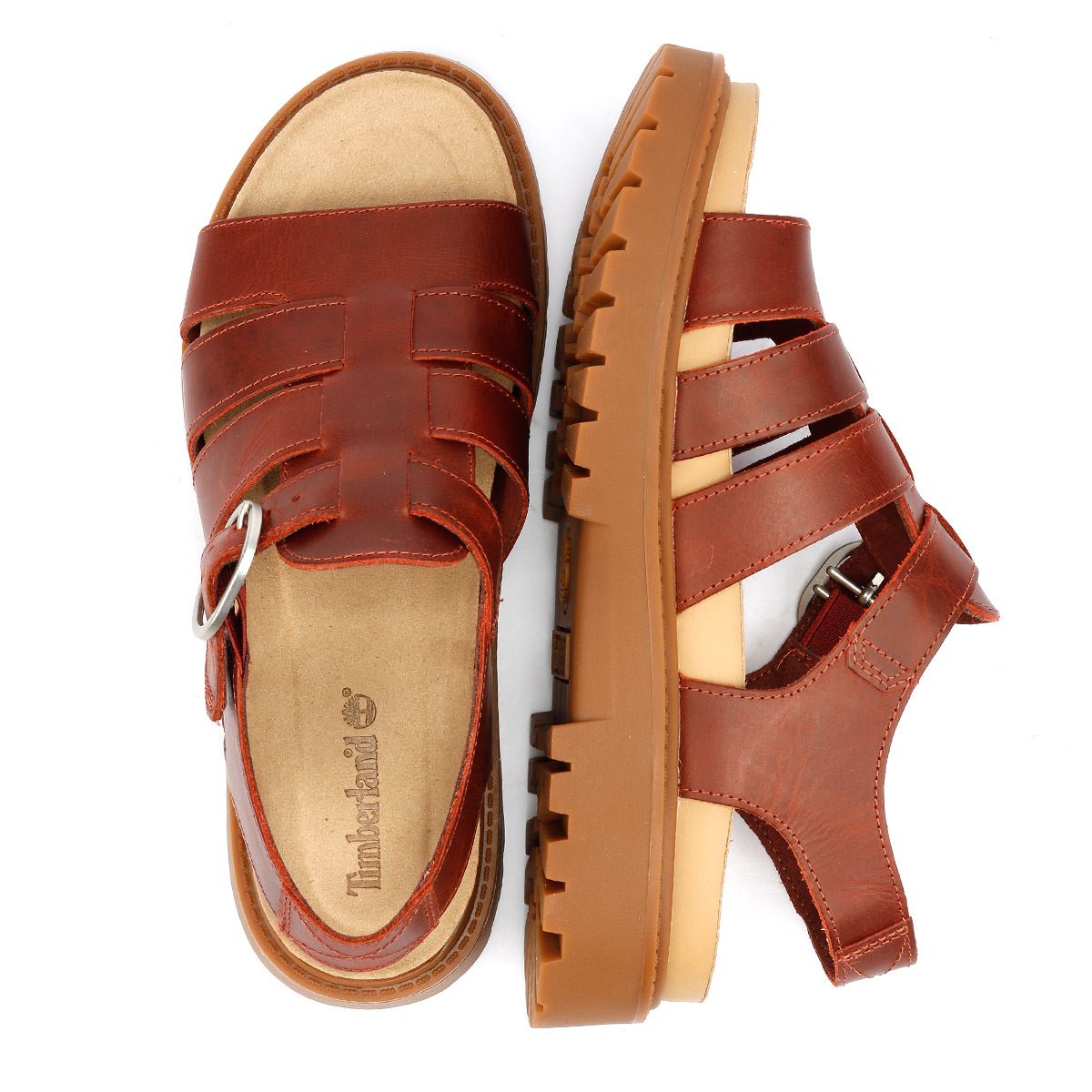 Timberland Clairemont Way Fisherman Sandales Rouges En Cuir Pour Femmes